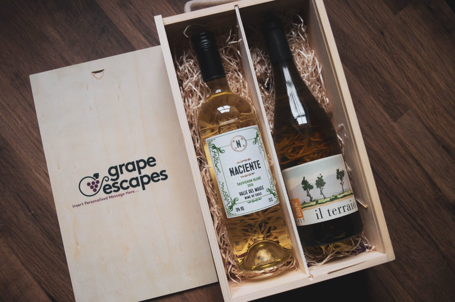 Personalised White Wine Luxury Gift Set Grape Escapes Wine Gift UK